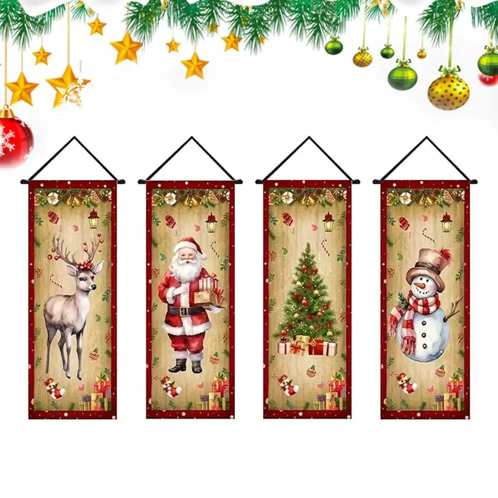 Christmas Door Banner 4 Pieces Party Decorations Santa Snowman Elk Front Door Banner For Home Party Wall Room Patio Window Qme B China Mainland