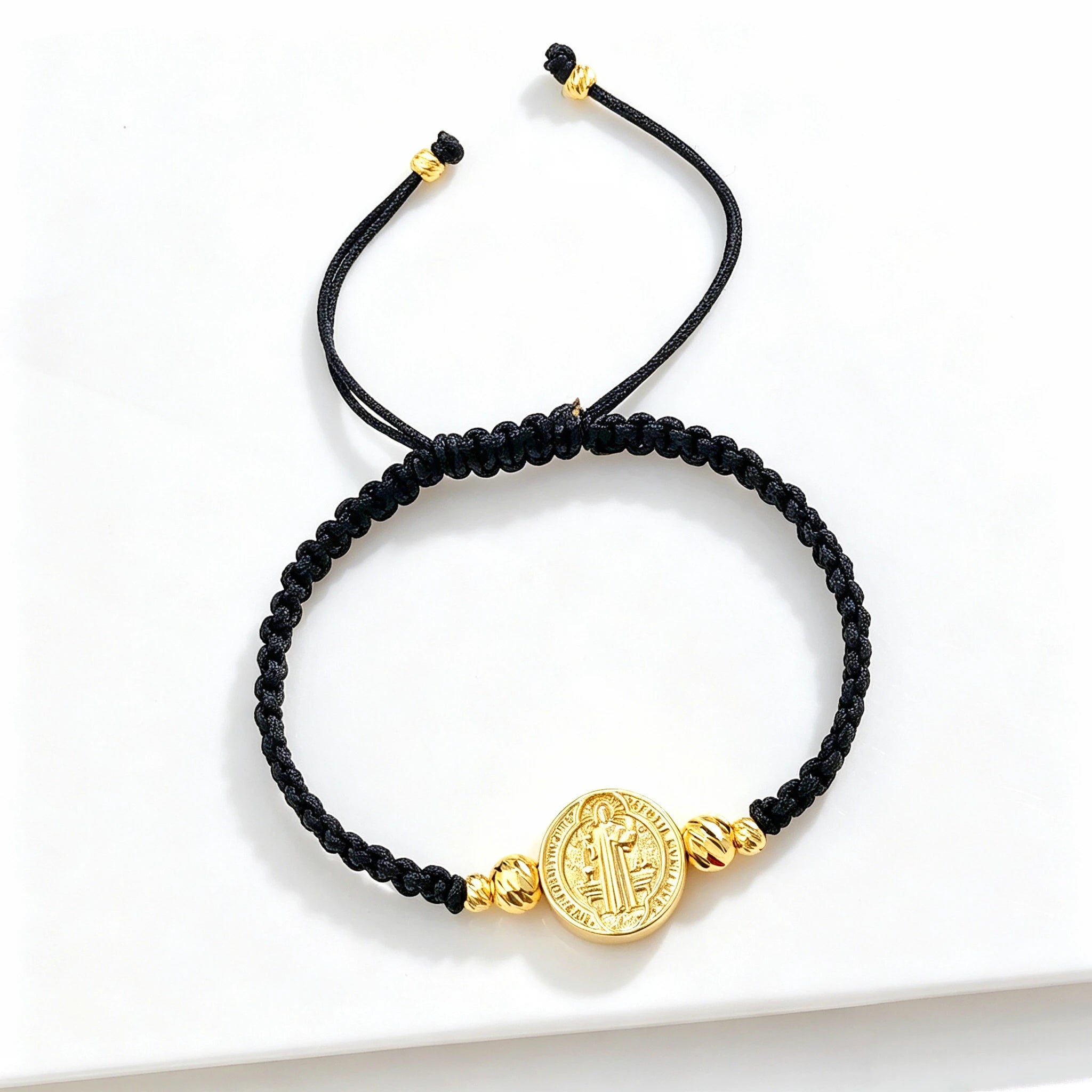 Adjustable St. Benedict Red Black Rope Braided Bracelet Gold Plated Protection Religious Jewelry for Men Women Daily Party Gift Qme 2