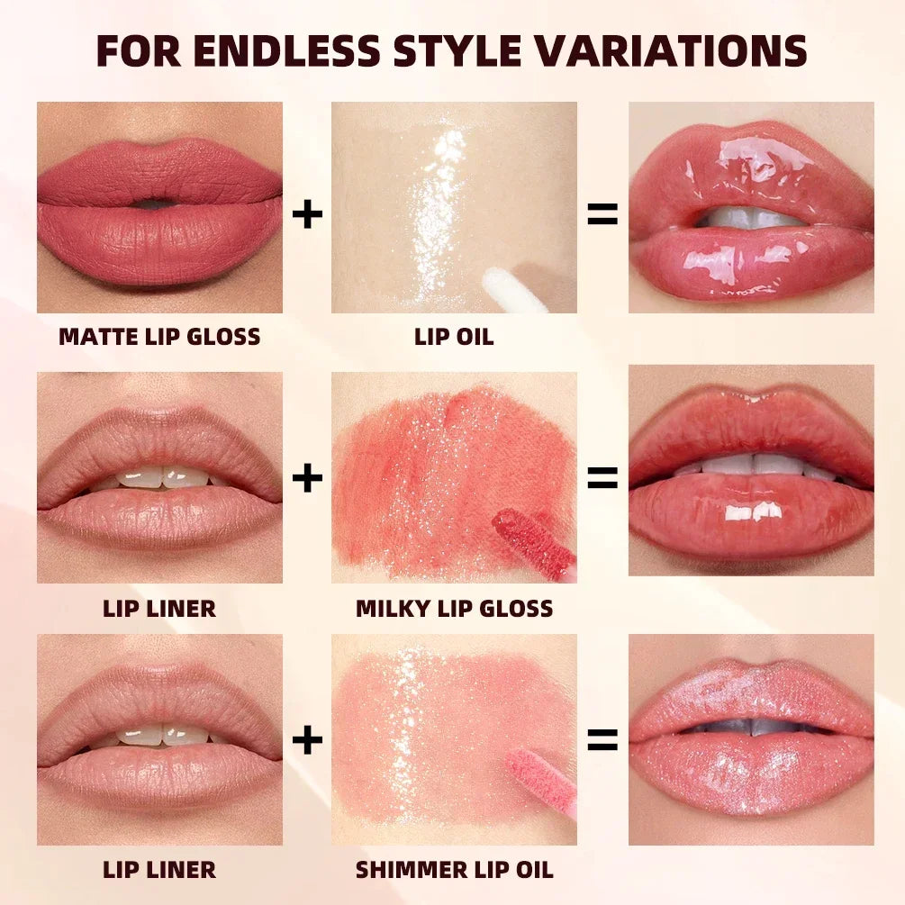QIBEST Multi-Use Lip Makeup Sets Include 2 Lipliner,1 Liquid Lipstick,2 Mirror Lip Glaze And 1 Lip Oil Cosmetics Lipgloss Tint Qme