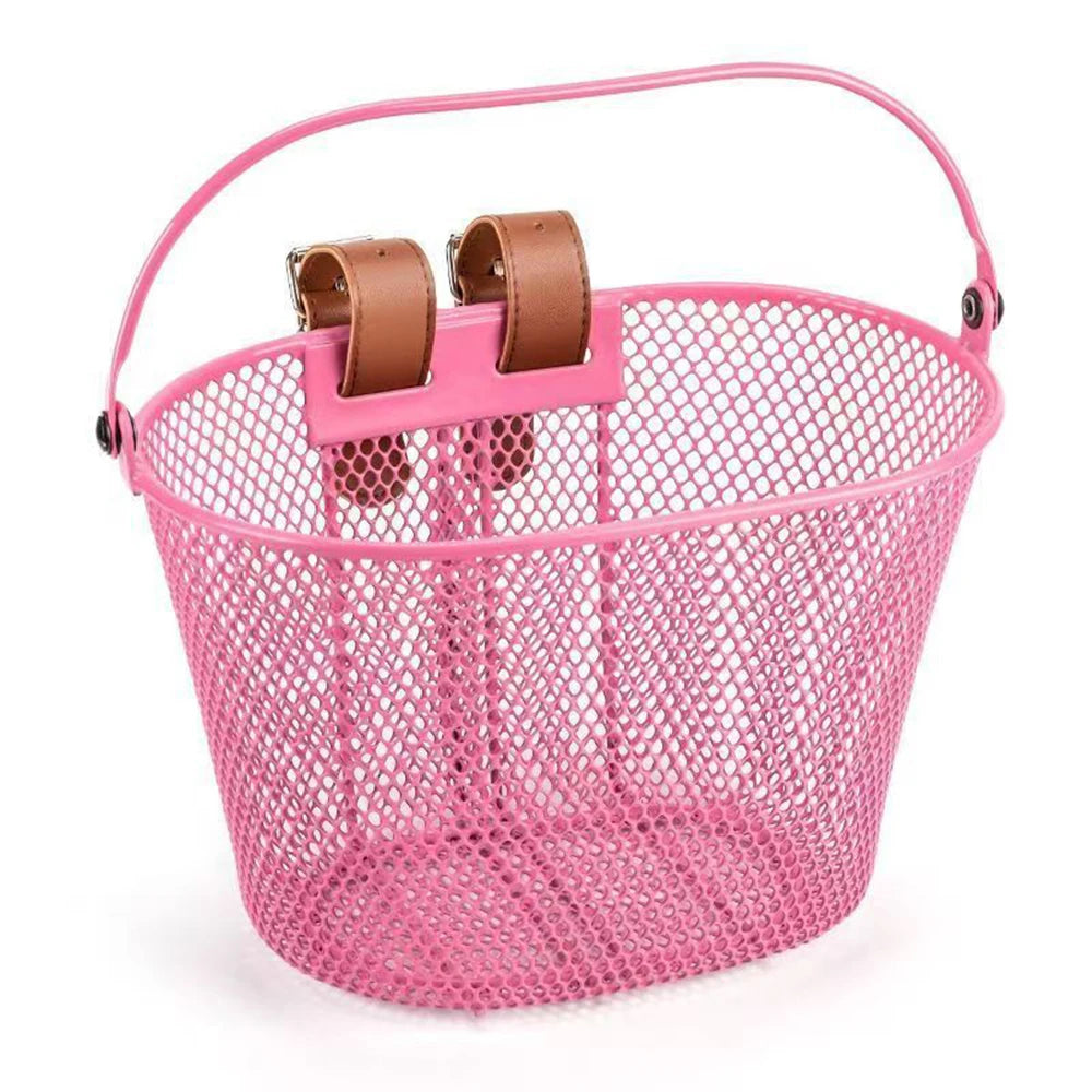 Large Capacity Metal Bike Basket Universal Detachable Front Bicycle Basket Hanging Kids Bicycle Accessories,Handlebar Basket Qme Pink
