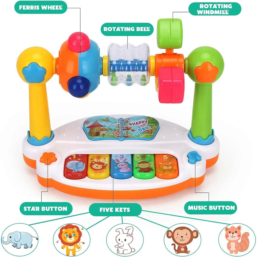 Baby Piano Toys Kids Rotating Music Keyboard Light Sound, Musical Toy for Toddlers,Early Educational Music Toy Gift Random Color Qme