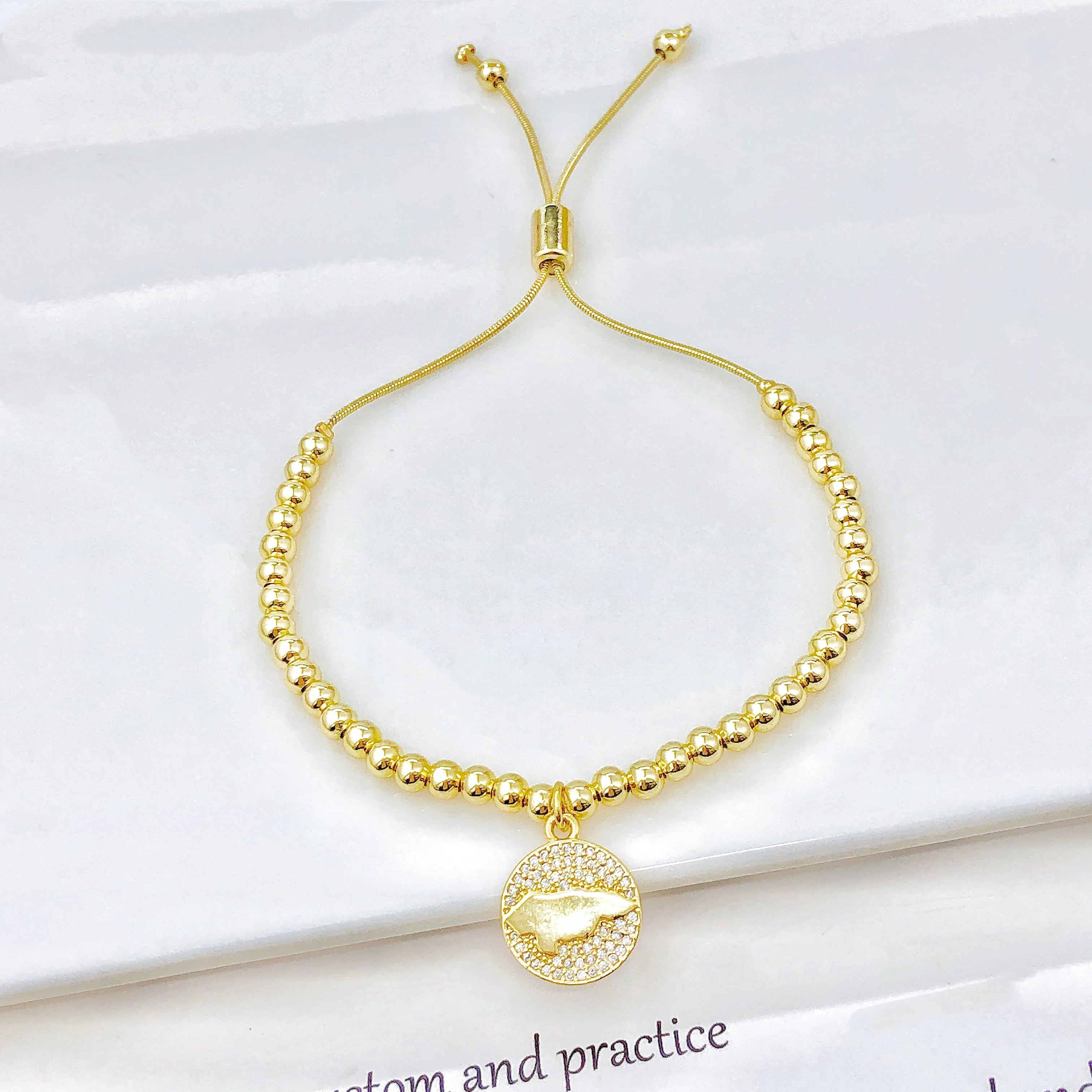 Gold-Plated Copper Bead Chain Venezuela Colombia Dominican Map Flag Bracelet Classic for Men Women Holiday Anniversary Jewelry Qme 3