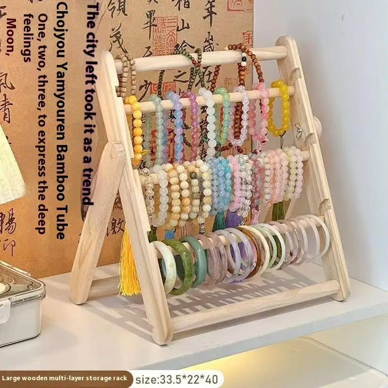 Wooden Headband Storage Rack Display Stand 2 Layer Home Use Hair Accessories Jewelry Headwear Exhibition Rack Jewelry Storage Qme A4