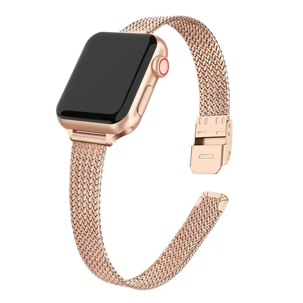 Milanese Strap For Apple watch band 44mm 40mm 45mm 41mm stainless steel Metal bracelet for iWatch Apple watch 3 4 5 SE 6 7 Qme Rose Gold 38mm 40mm 41mm