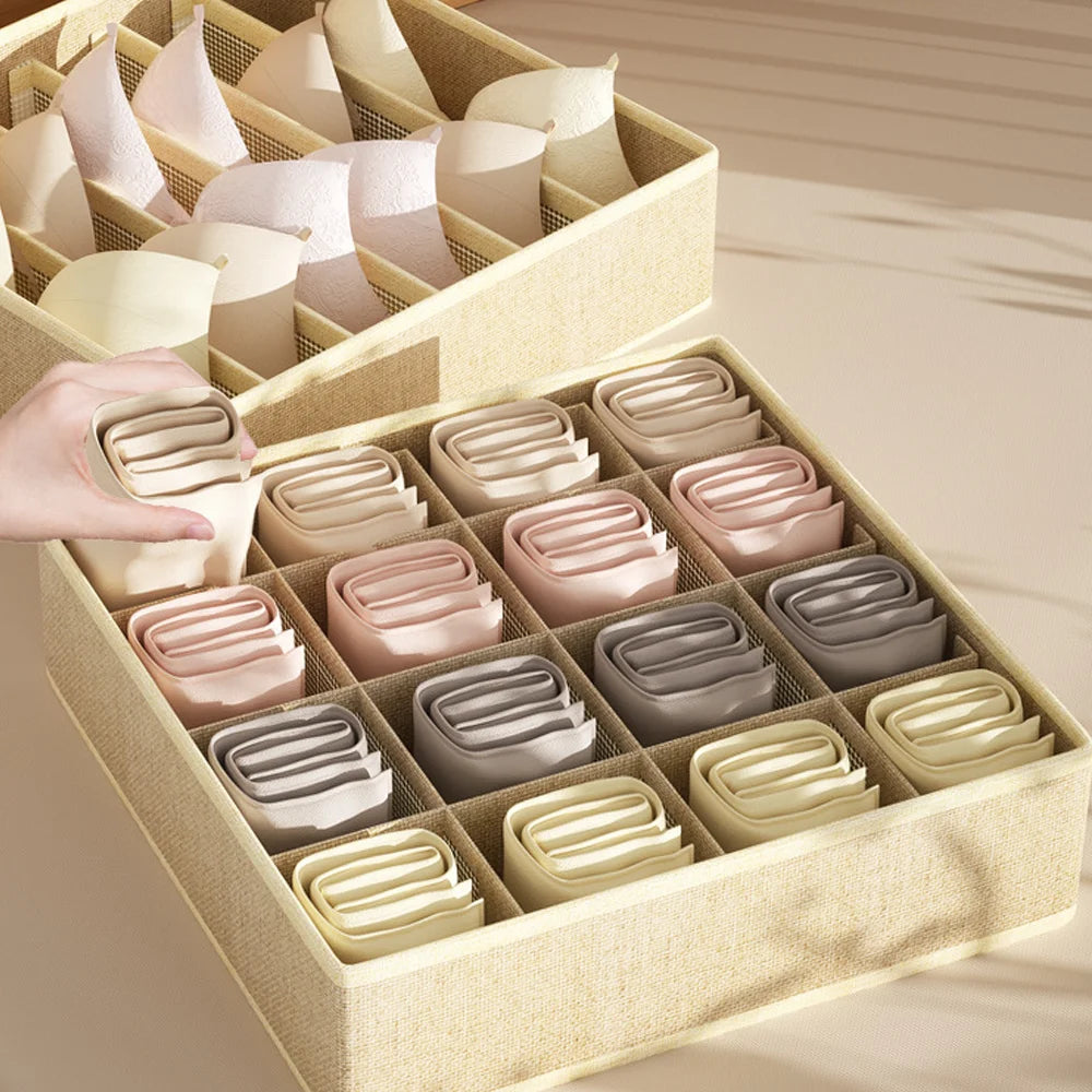 3-in-1 Drawer Organizer for Underwear & Socks Foldable Fabric Storage Box with Compartments for Bras & Panties Qme