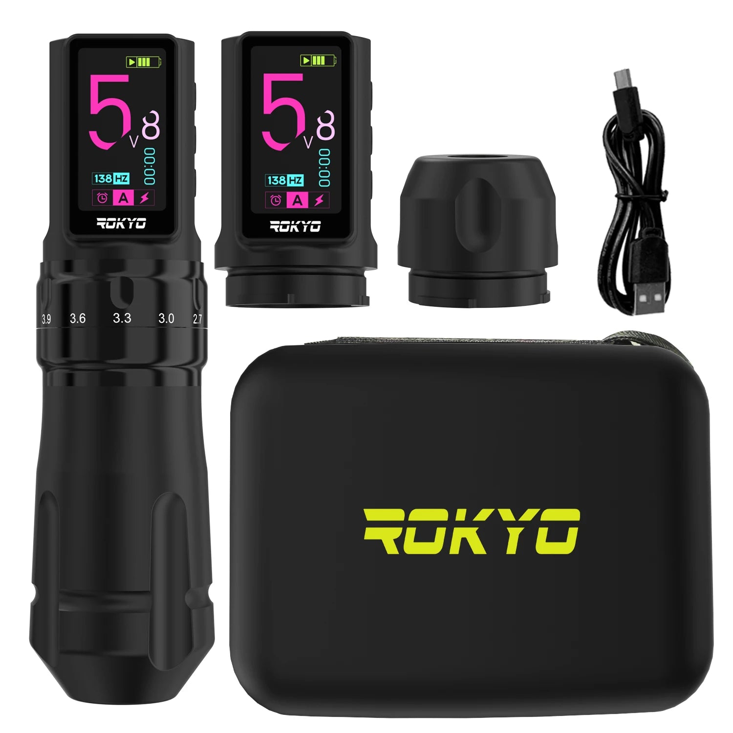 Adjustable Stroke Wireless Tattoo Pen Machine Gun 2.4-4.2mm Rechargeable Battery 2000mAh For Profession PMU Tattoo Supplies Qme Black Two Batteries