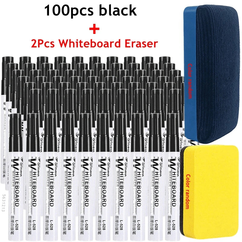 1/20/100Pcs Erasable Whiteboard Marker Pen Blackboard Marker for Classroom Glass Office School Stationery White Board Marker Qme 100Pcs Black B
