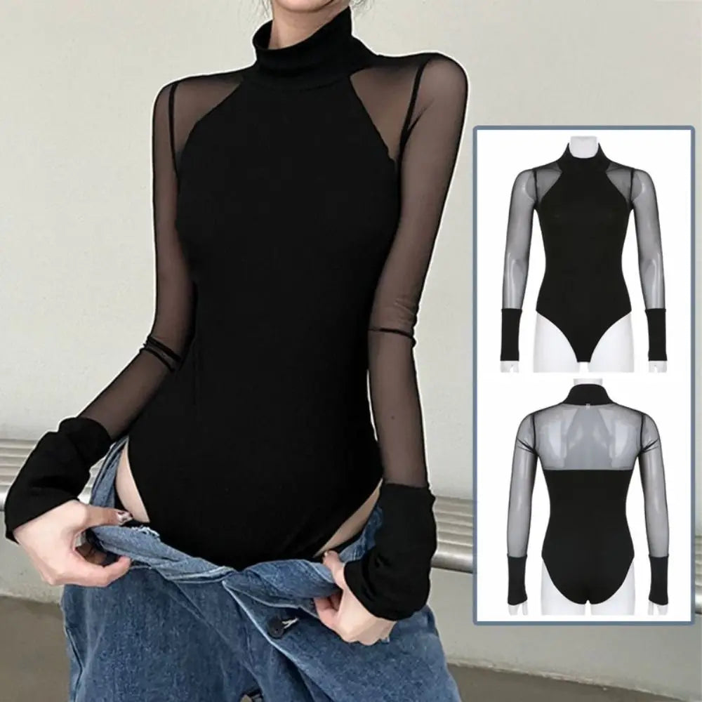 INS Collar Long Sleeve Jumpsuit Slim Fit Simple Lace Bottoming Shirt Qme