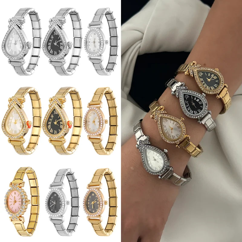Women's Men's High Quality Stainless Steel Retro Golden Water Drop Shape Chic Design Watch Bracelet Bangle for Birthday DIY Gift Qme