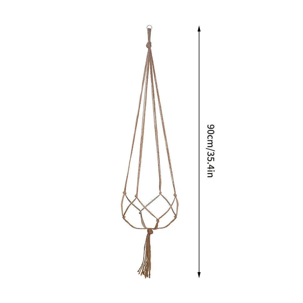 1PC Creative Woven Garden Flowerpot Net Cotton Hemp Rope Hand-Woven Simple Indoor And Outdoor Hanging Wall Qme 90cm