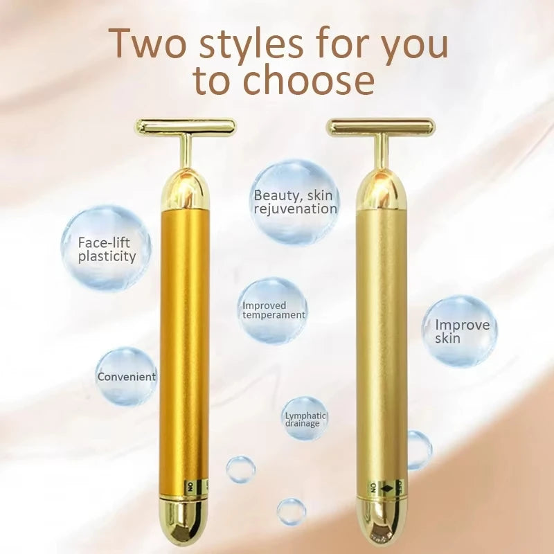24K Gold Roller Vibrating Facial Massager Slimming Skin Beauty Pulse Qme