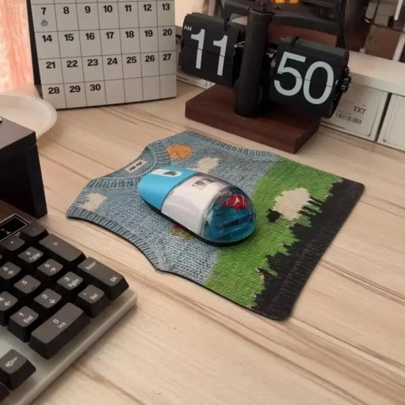 Desk Anti-slip Sweater Mouse Mat Simulated Printing Knitted Pad Cute Qme