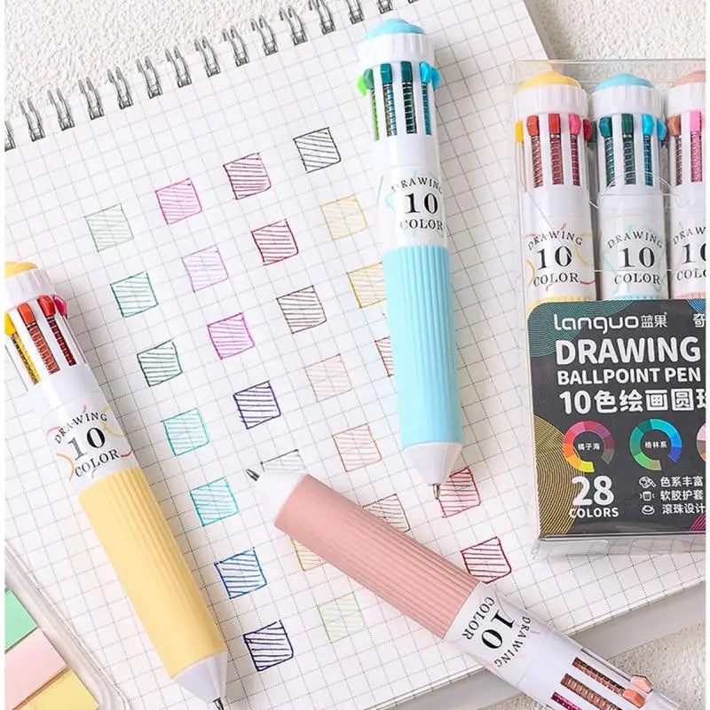 Soft Grip Press Ballpoint Pen Multicolor Writing Drawing School Qme