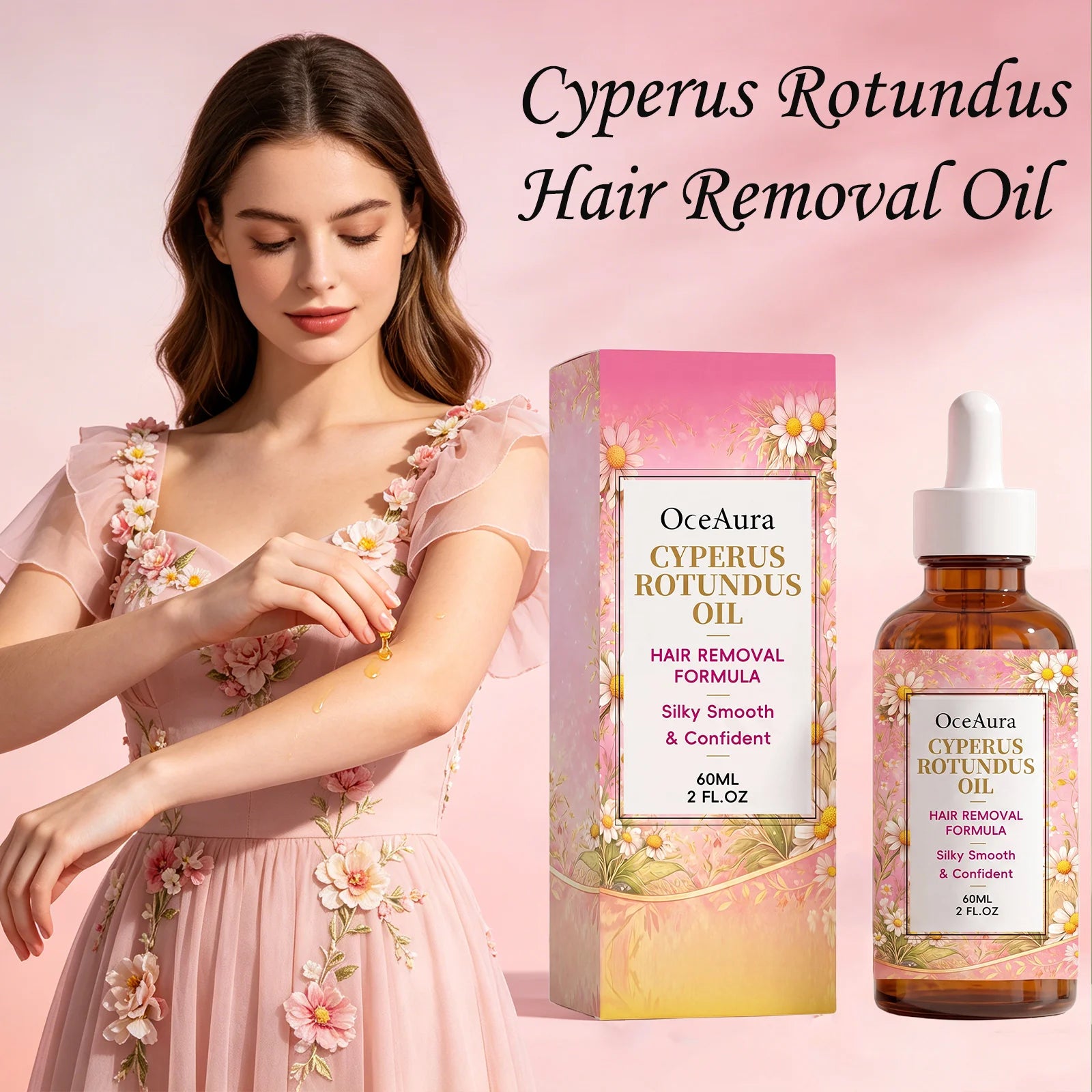 OceAura Cyperus Rotundus Hair Removal Oil Lightweight Non Greasy Gentle Soothing Moisturizing Silky Smooth Hair Reduction Oil Qme