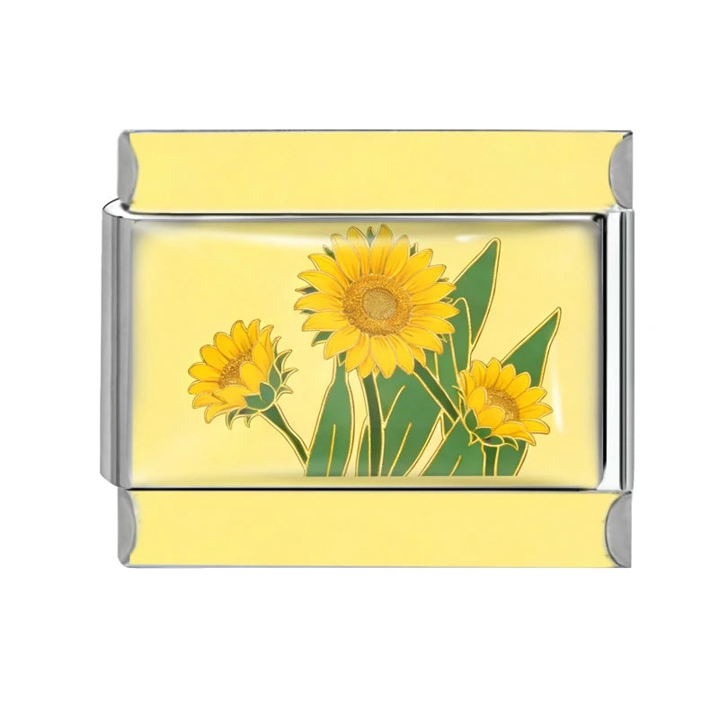 New Y2k Cute Yellow Duck Sunflower Cat Italian Charm Link Fit 9mm Stainless Steel Bracelet DIY Making Jewelry Bead For Women Men Qme Style 4