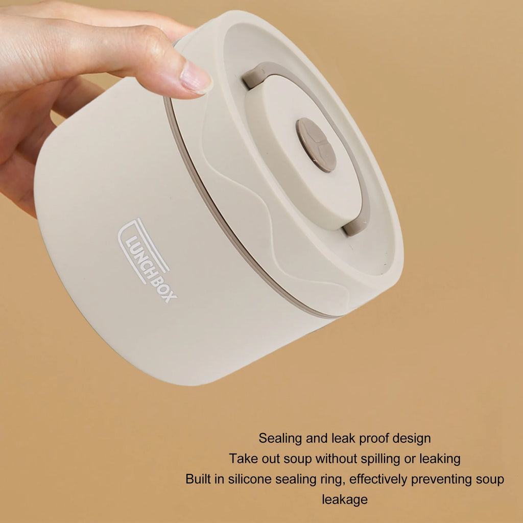 550ml Heat Insulation Cooker Thermal Cooking Pot Stainless Steel Double Layer Portable Round Shape Thermal Lunch Container Qme