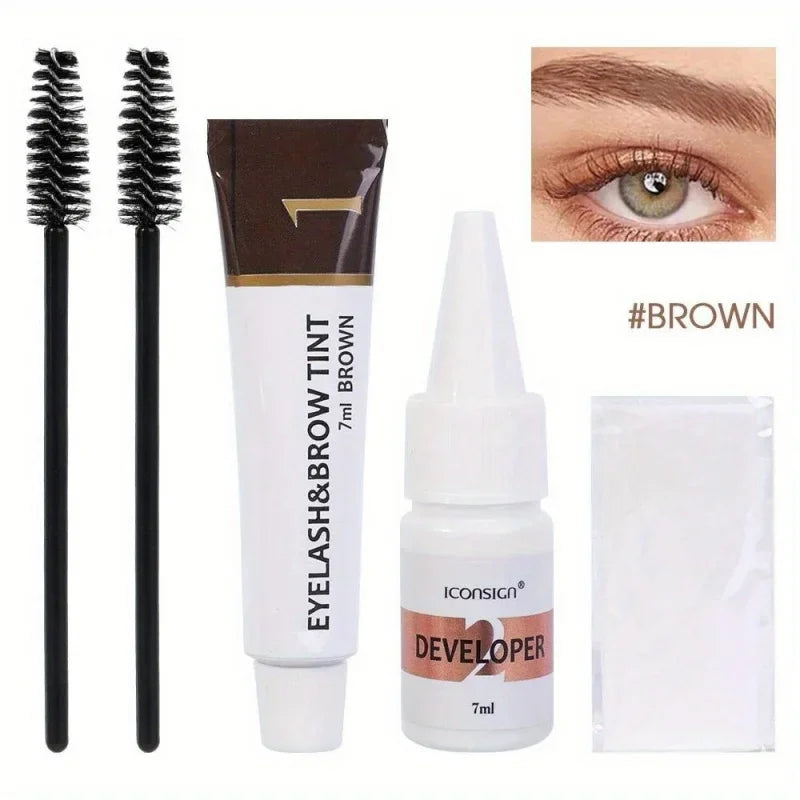 Professional 2 in 1 Eyelash and Eyebrow Tinting Kit Beauty Makeup Tool for Eyebrow and Eyelash Coloring, Suitable for Daily Qme Brown