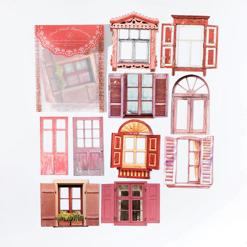 10 Sheets Vintage Hollow Door Window Sticker Diy Diary Decoration Plant Flower INS Sticker Album Scrapbooking Kawaii Stationery Qme A