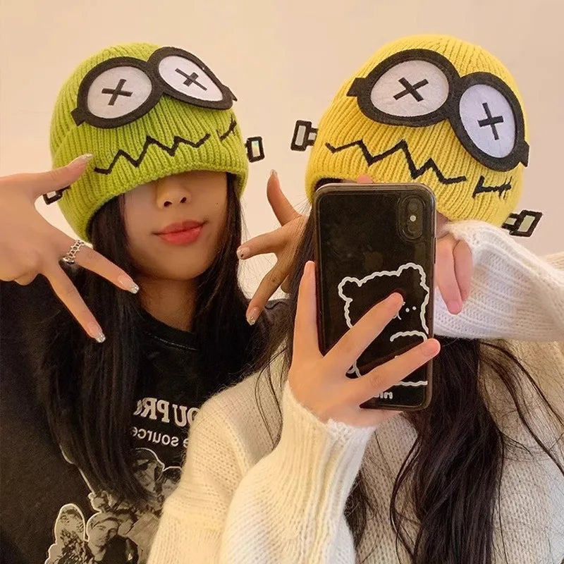 Funny Cute Knitted Woolen Hat Women Autumn Winter Cartoon Warm Qme