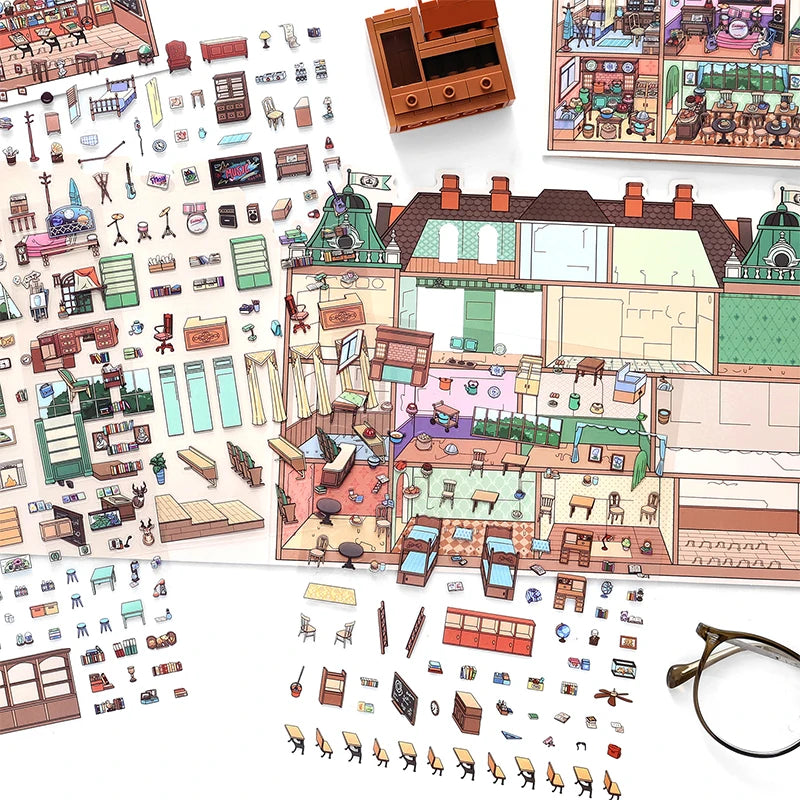 European Style Miniature Room Building Stickers, Versatile for Collage & Decoration, Exquisite Details, Art Collection Qme