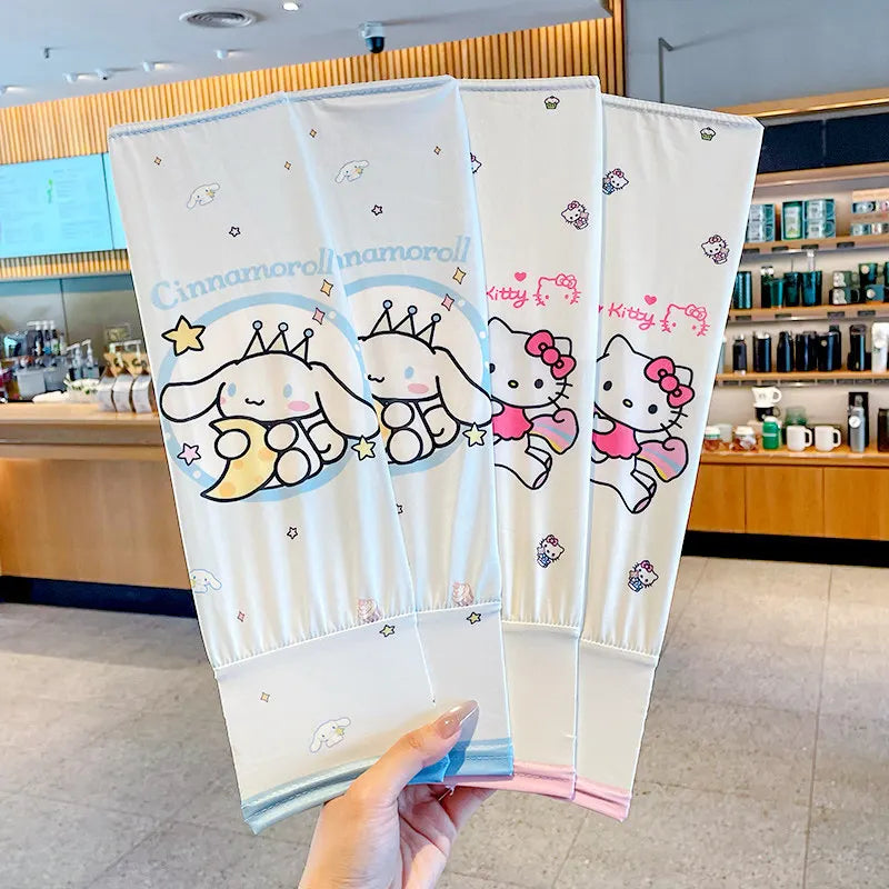 Hello Kitty Kuromi Sun Protection Arm Sleeves—Breathable Cooling Arm Sleeves for Students—UV-Protective Cooling Silk Arm Sleeves Qme 16