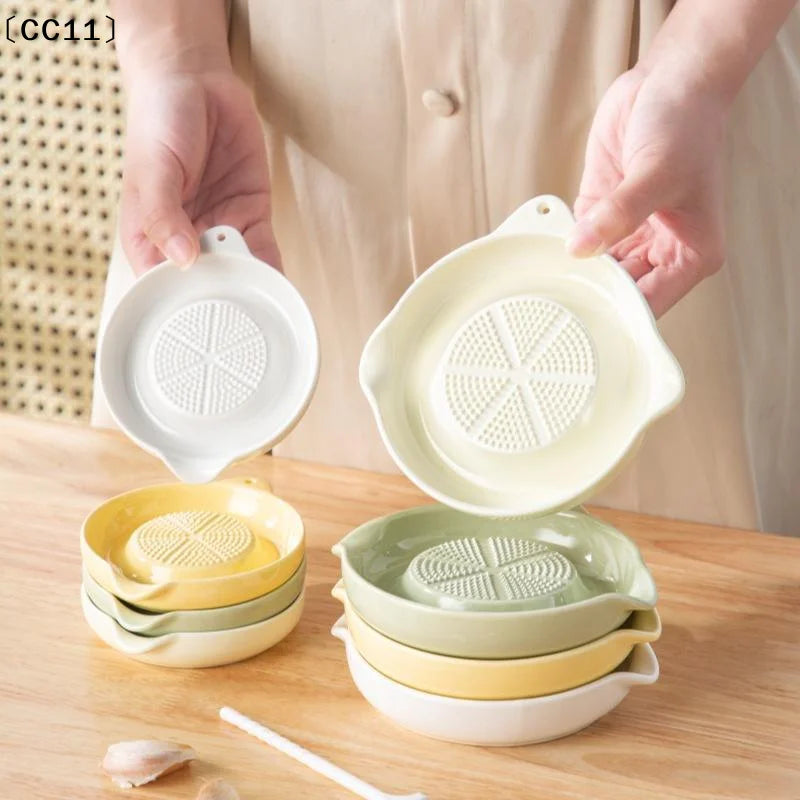 Ceramic Garlic Grater Plate Porcelain Ginger Wasabi Grinder Spout Qme