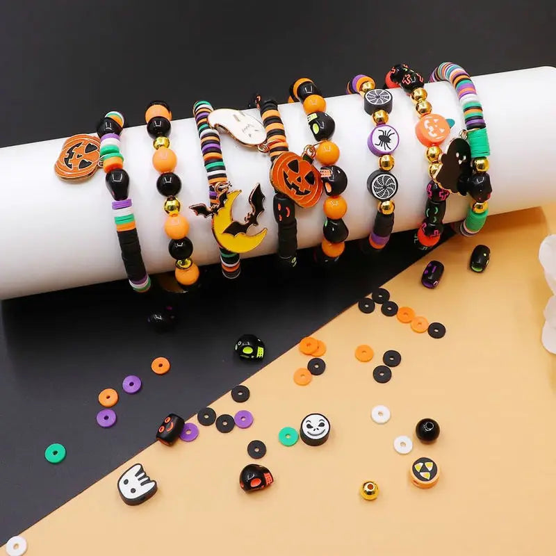 Halloween Clay Beads Kit Friendship Bracelet Making Kit with Charms and Gold Spacer Beads for Jewelry Making DIY Halloween Gift Qme