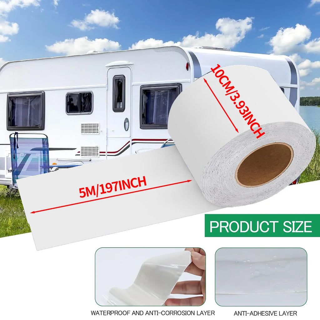 RV Sealant Tape White Waterproof Seal Tape - Weatherproof Sealant Roofing Tape for Roof Repair Camper Trailer Boat Sealing Leak Qme Width 10cm 5M