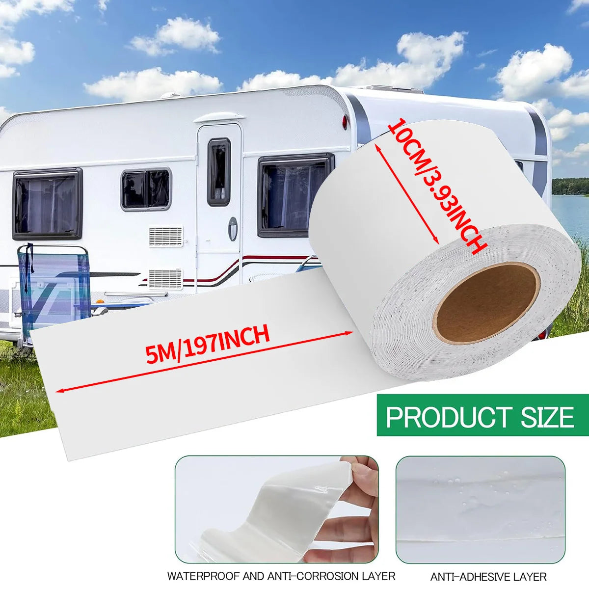 RV Sealant Tape White Waterproof Seal Tape - Weatherproof Sealant Roofing Tape for Roof Repair Camper Trailer Boat Sealing Leak Qme Width 10cm 5M