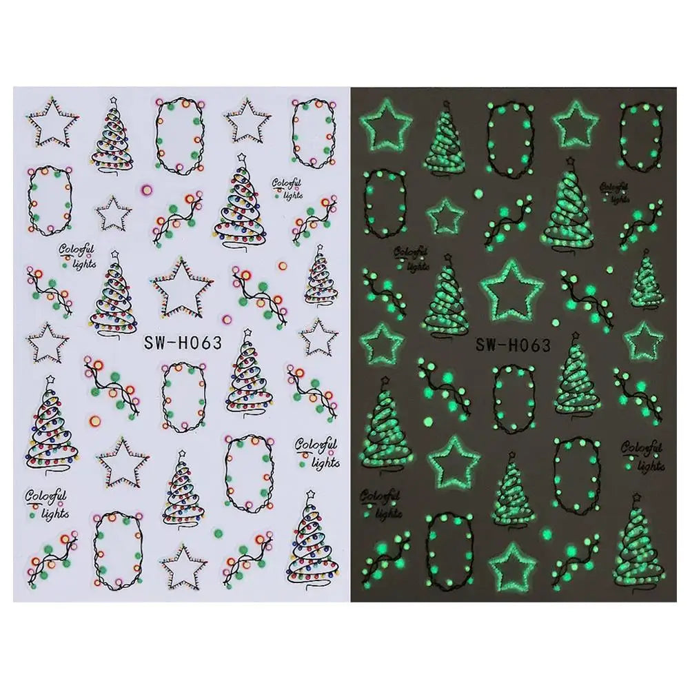 Christmas Nail Art Stickers Decals Luminous Xmas Stars Trees Nail Stickers Glow In Dark Christmas Light Nail Stickers Decoration Qme B China