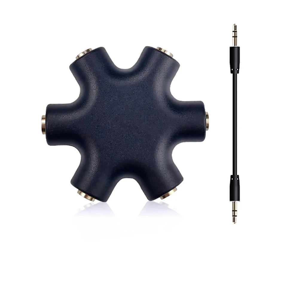 3.5mm Audio Aux Cable Splitter 1 Male to 5 Female Headphone Ports 3.5 Jack Share Adapter For Tablet MP3 MP4 Smart Mobile Phone Qme Black