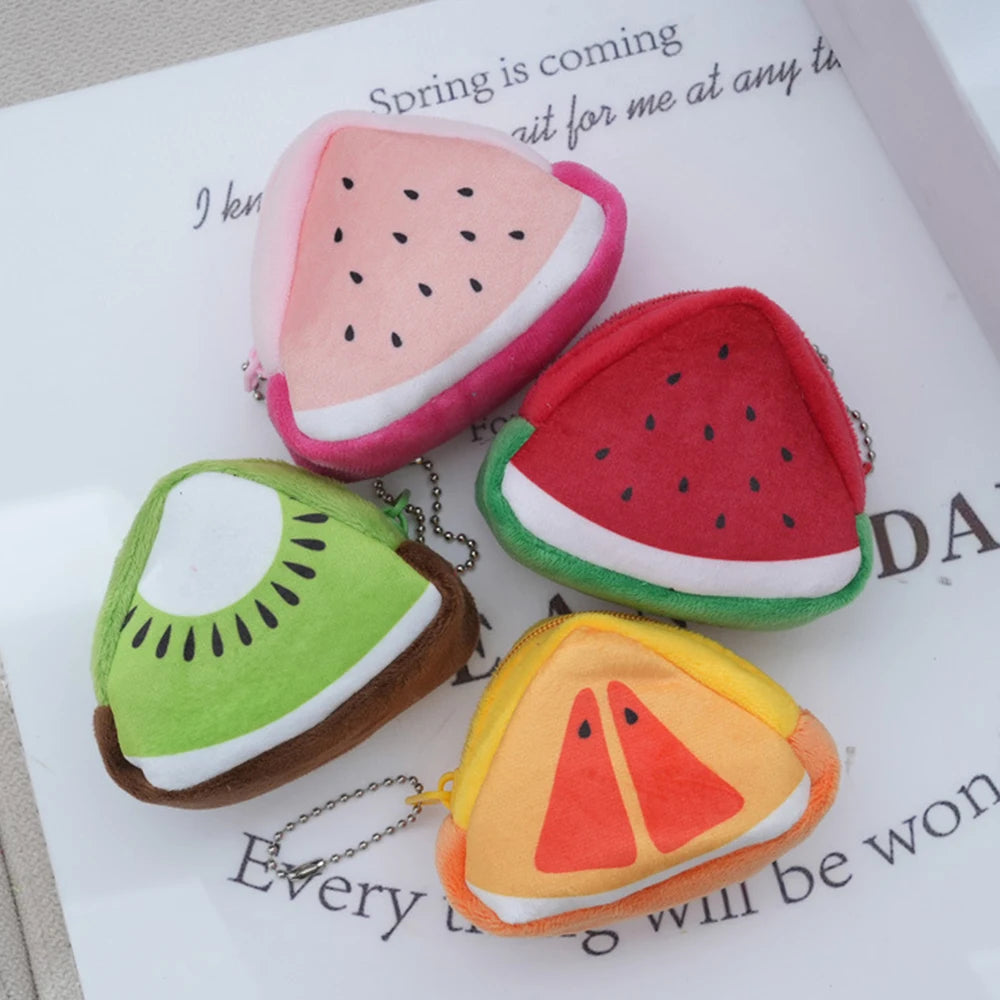 Cartoon Children's Plush Three-Dimensional Triangular Fruit Coin Bag Key Bag Pendant Organizer Bag Qme