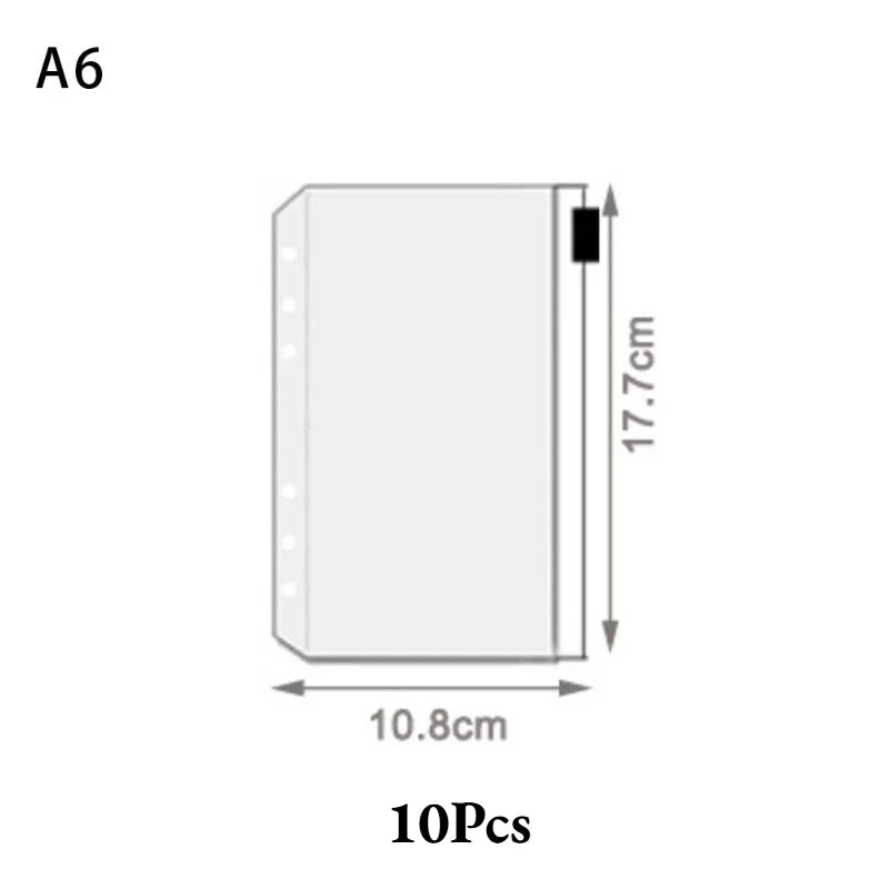 A5 A6 A7 Binder Pockets Waterproof Zipper Pouch 6 Ring Notebook Clear Qme 10pcs A6