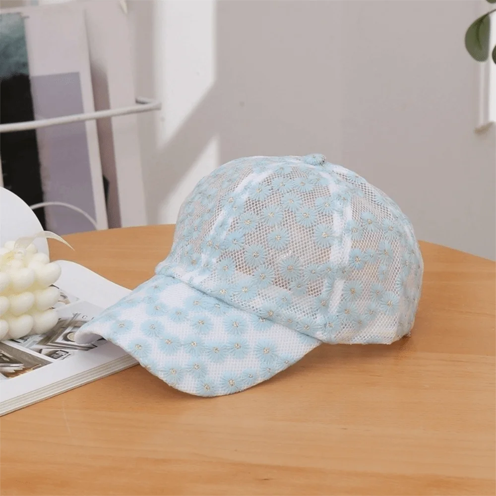 Casual Embroidered Flower Baseball Cap Adjustable Breathable Visors Qme