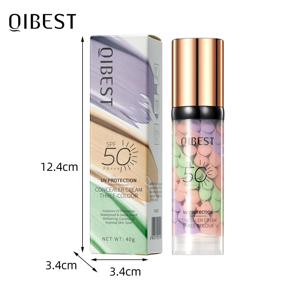 Qibest Three Color Press Release Cream Concealer Isolate Makeup Facial Base Brightening Cream Liquid Concealer Face Primer Qme