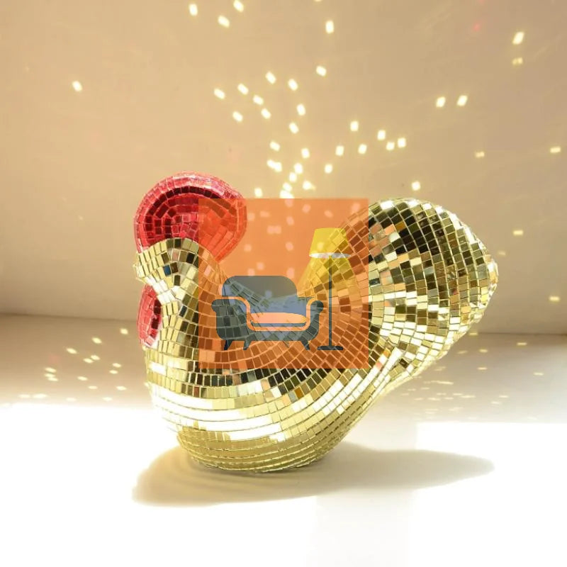 Creative Mirror Chicken Sculptures Statue Disco Ball RoosterShape Home Decor Ornaments Party Supplies Birthday Decorations Qme