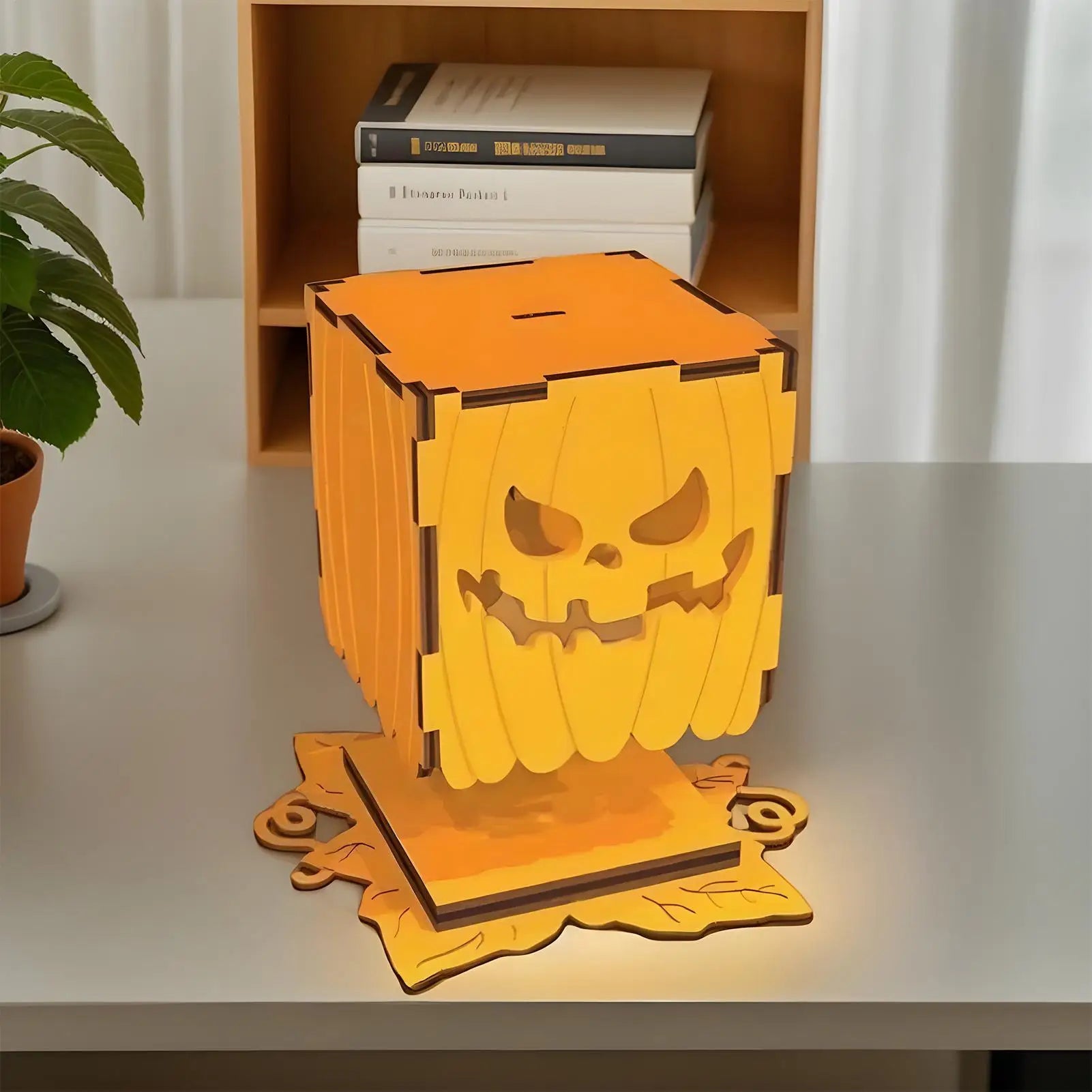 Halloween Pumpkin Light Festival Atmosphere Lamp Ornament Wooden Halloween Pumpkin Light Decoration for Porch Bedroom Garden Qme