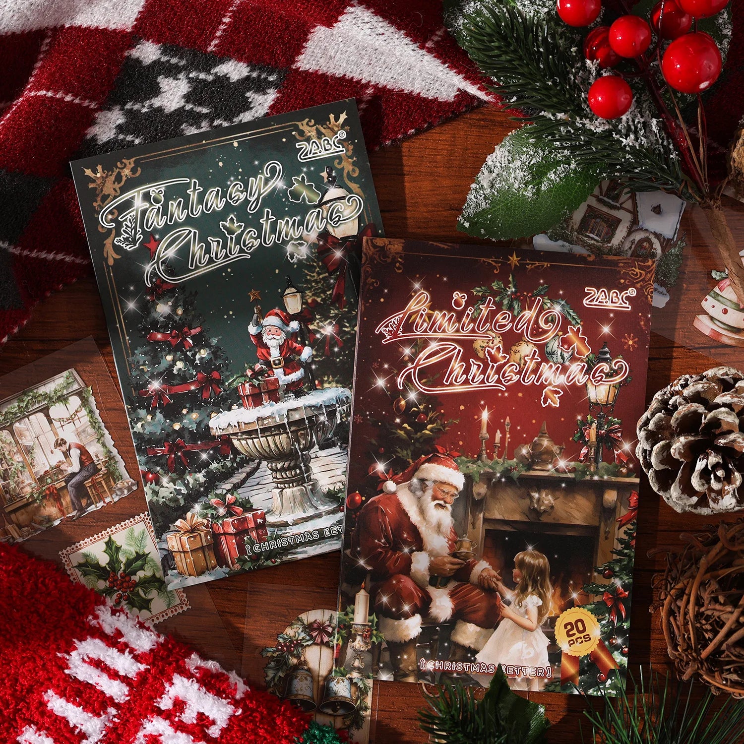 20/40 Sheets Large Size Christmas Sticker Book Washi PET Stickers Set Scrapbooking Holiday Party Aesthetic Decoration Journal Qme C-40 Sheets