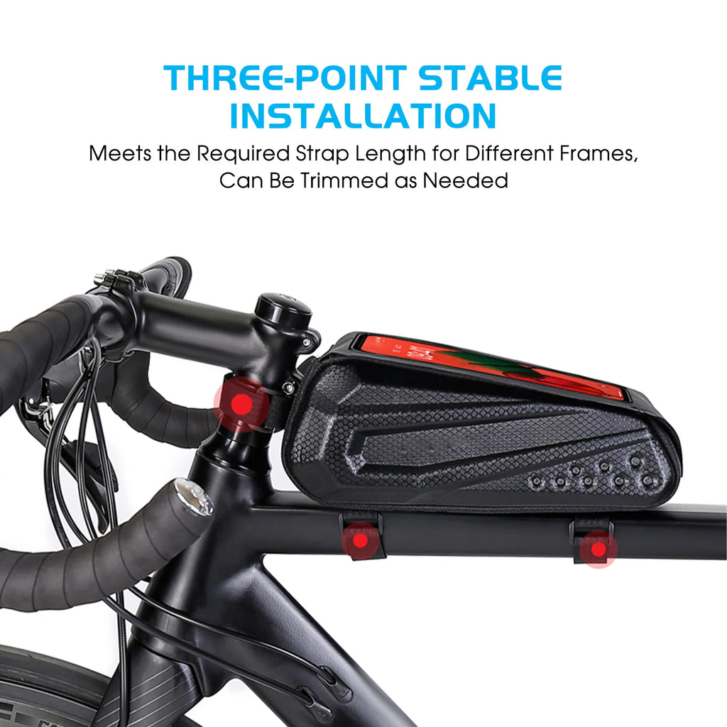 Bike Frame Bag for Riding EVA Hardshell Top Tube Bike Bag with Rainproof Flip Cover and Reflective Design for Mountain Bike Qme