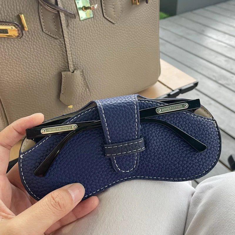 PU Leather Portable Glasses Bag Sunglasses Storage Bags Men and Women Car Glasses Protective Cover Anti-crushing Glasses Clip Qme Blue