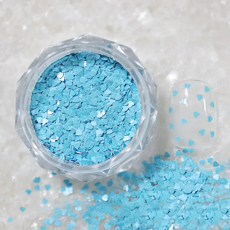 1Jar Mini Sparkling Love Nail Glitter Heart Decoration Salon Design Qme Blue