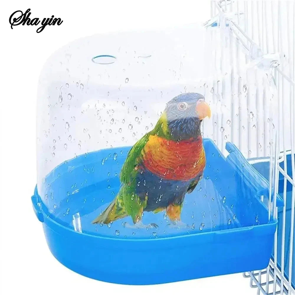 Plastic Bird Water Bath Box Bathtub Parrot For Parakeet Hanging Bowl Qme
