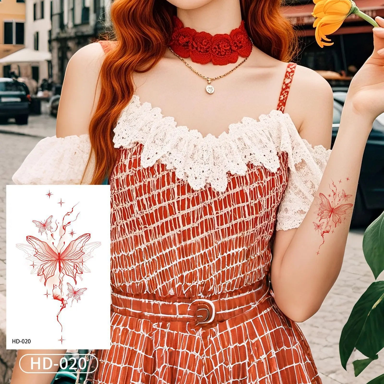 A Temporary Tattoo Retro Red Sticker Watercolor Butterfly Decor Body Arm Art Paster Face Bady Tattoo Waterproof DIY Paster Qme