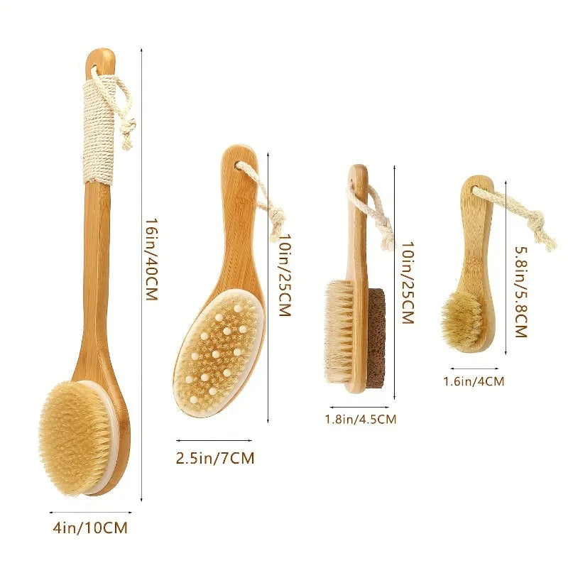 Natural Boar Bristle Dry Body Brush Bamboo Exfoliating Face Foot Long Qme