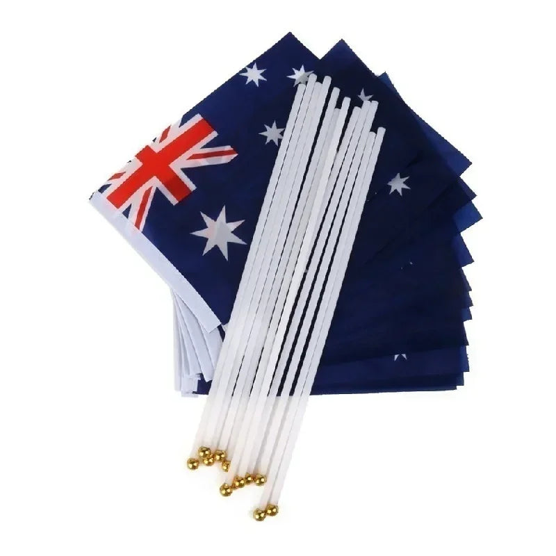 5/10pcs Hand Held Mini Flag Waving Australian National Flags Plastic Poles 21X14cm Australia Flag Ball Game Hand Cranked Flag Qme