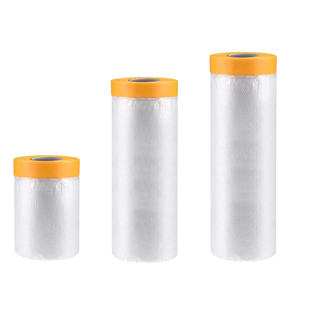 Tape and Drape, Pre-Taped Masking Film, Paint Adhesive Protective Film Roll for Covering Skirting, Frames, Cars and Auto Body Qme