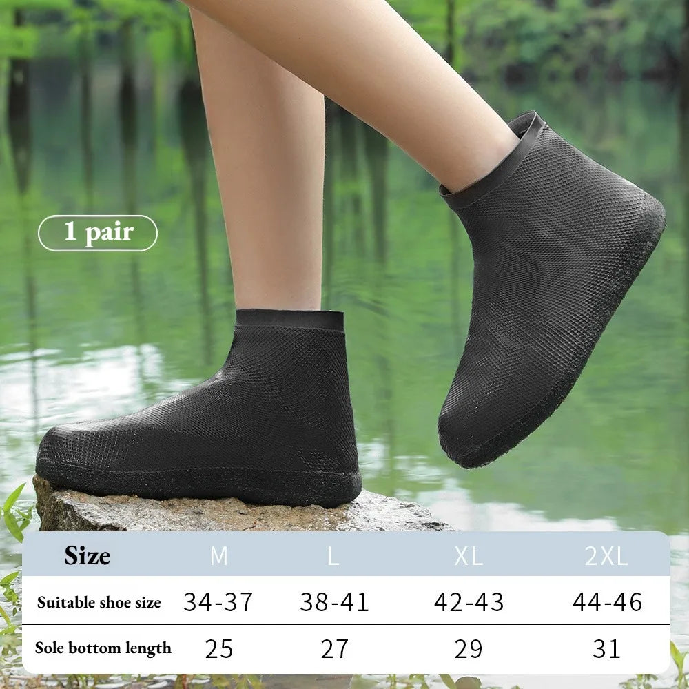 1 Pair Latex Waterproof Shoe Covers Anti-slip Reusable Outdoor Travel Qme Black L