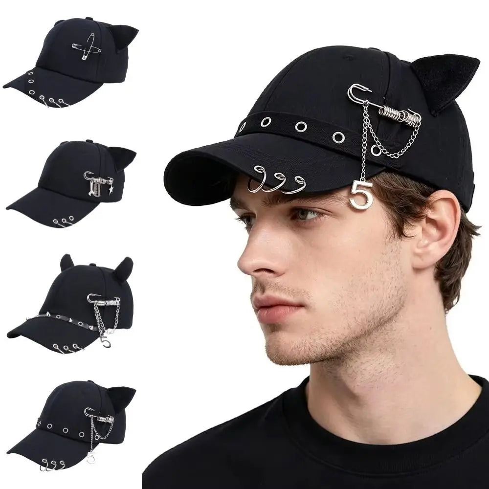 Fashion Hiphop Cat Ear Baseball Cap Rivet Pin Peaked Spicy Girls Qme