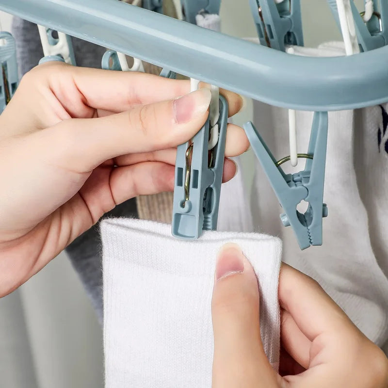Folding Hangers Multi-Functional Windproof Socks Clip Drying Hangers Household Plastic Clothing Socks Drying Hangers Qme