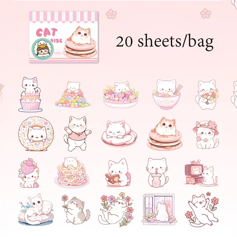 20 Sheets/Bag Cute Cat PET Stickers for Creative Journal Scrapbooking Stationery Planner Phone Case Gift Decor Qme 4